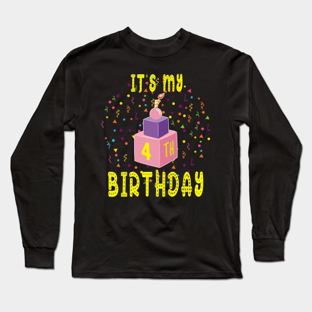 4Th Birthday Shirt 4 Years Old Kids Gift Blocks Bricks Tee Long Sleeve T-Shirt by kaza191